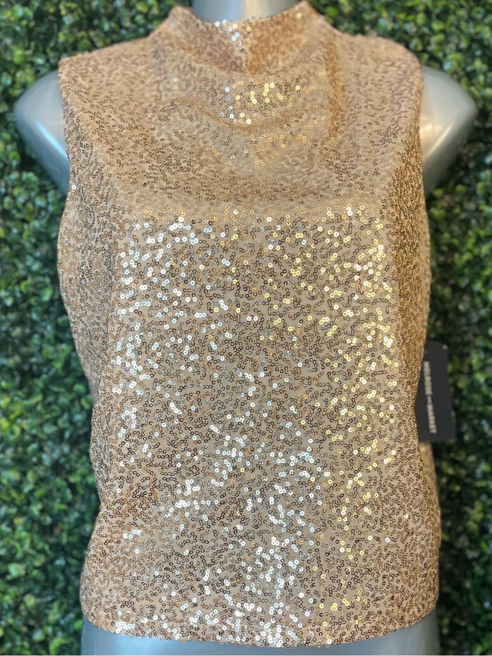 Melrose and Market Gold Sequin Mock Neck Sleeveless Top